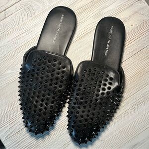 Saks Fifth Avenue Black Spiked Mules